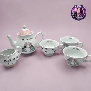 Ellen Studio Magenta Tea Set Ceramic Pink Cheetah Polka Dot Whimsical 5pc Teapot